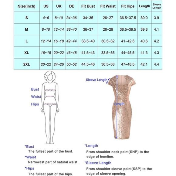 Women's 50s Vintage Pencil Dress Cap Sleeve Wiggle Dress, Sequin-gold - Picture 4 of 4